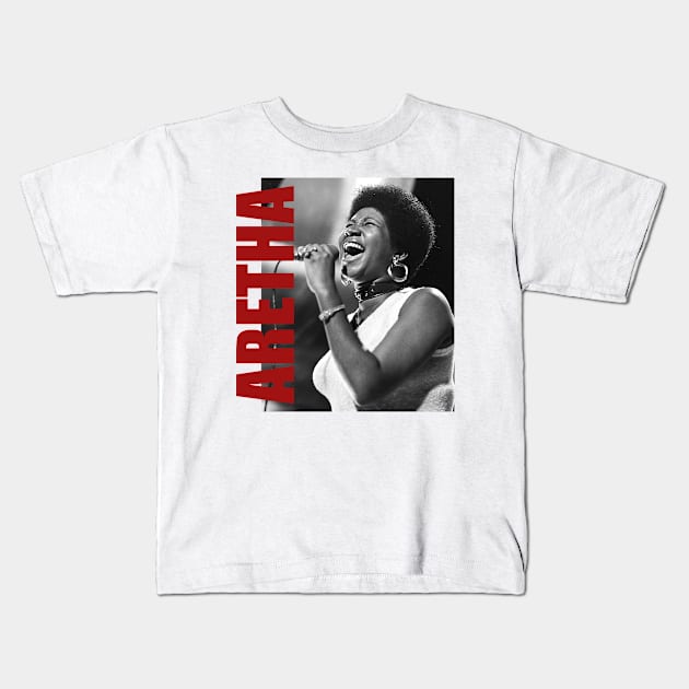 Aretha Franklin - Retro Aesthetic Fan Art Kids T-Shirt by JULIAN AKBAR PROJECT